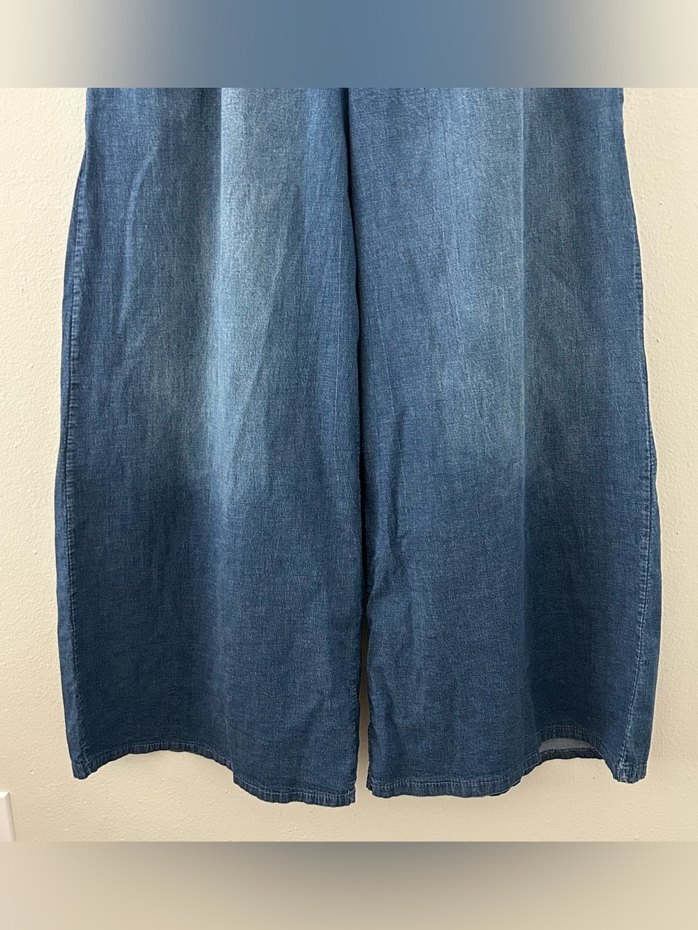 M Made in Italy Smocked Waist Wide Leg Baggy Blue Jeans Women’s XL Boho Cotton - Picture 3 of 11